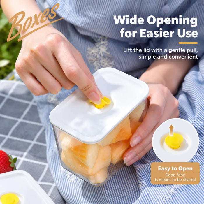 Food storage container with wide opening for easy access to stored food