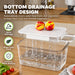Fridge storage container with bottom drainage tray for draining water from fresh fruit and vegetables.