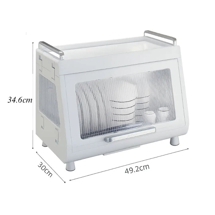 Compact dishrack with transparent door and 49.2cm x 30cm x 34.6cm dimensions