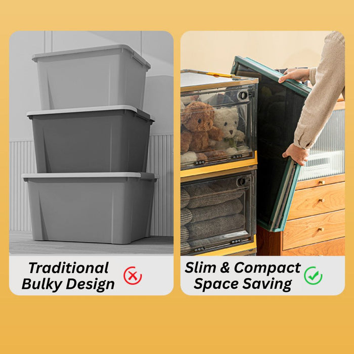 Large Storage Containers compared to traditional bulky design for slim space saving