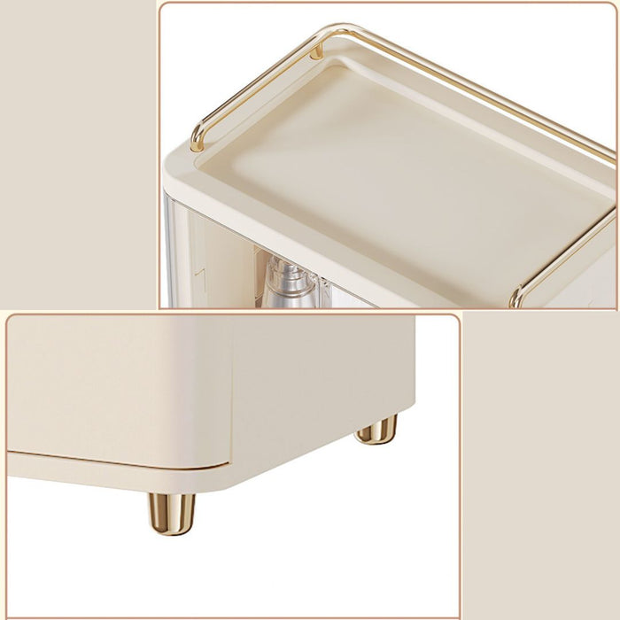 Makeup organiser top tray with raised gold rail for secure storage. Elevated gold base.