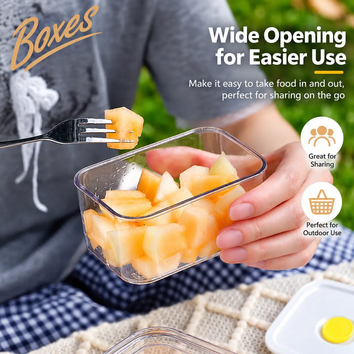 Food storage container with wide opening for easy serving and access