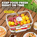 Fridge storage container with built-in time dial for tracking food storage time and freshness.