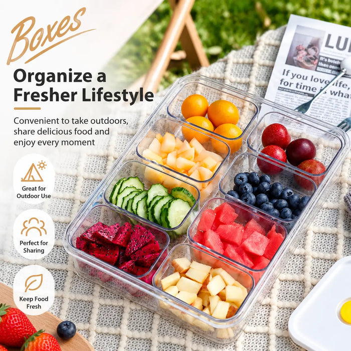 Food storage container set with removable compartments for outdoor food storage