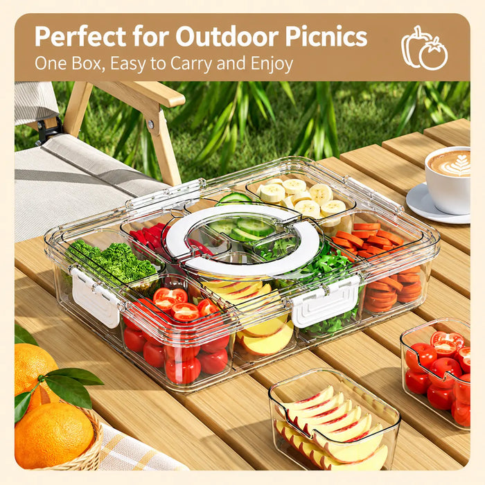 Food storage box with lid for outdoor picnics and food organisation
