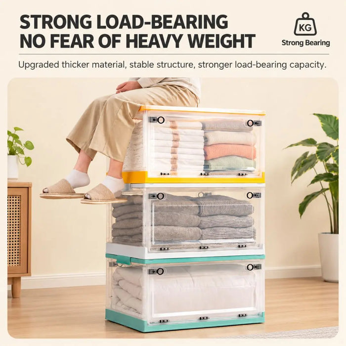 Stackable collapsible storage boxes with strong load-bearing design for clothing and household items