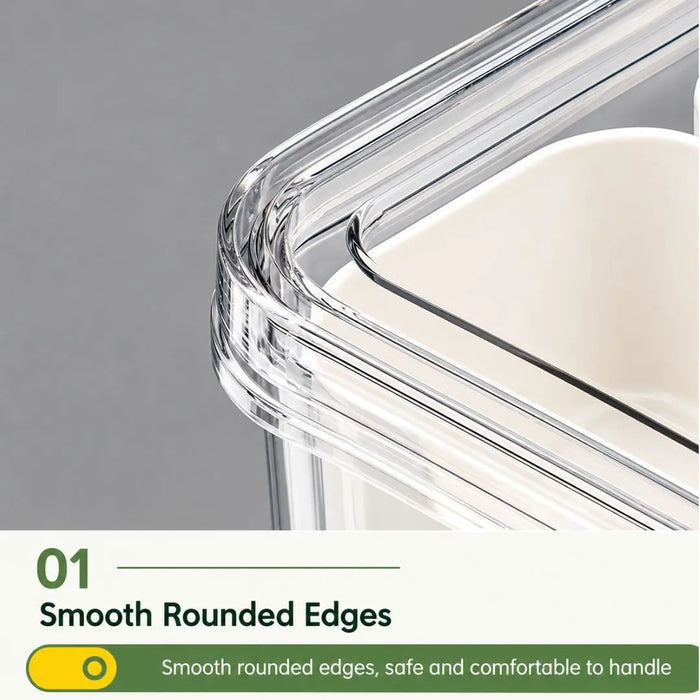 Divided food storage containers with smooth rounded edges for safe and comfortable handling