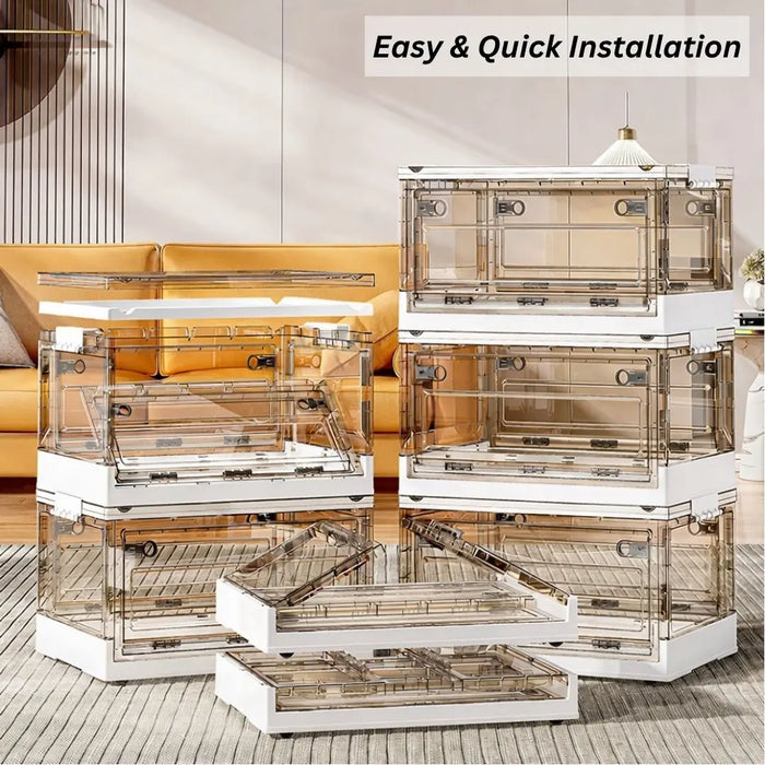 Collapsible storage box with easy assembly and stackable design