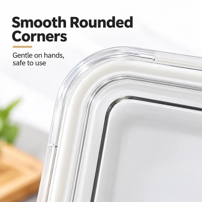 Food storage container with smooth rounded corners and transparent design