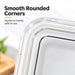 Food storage container with smooth rounded corners and transparent design