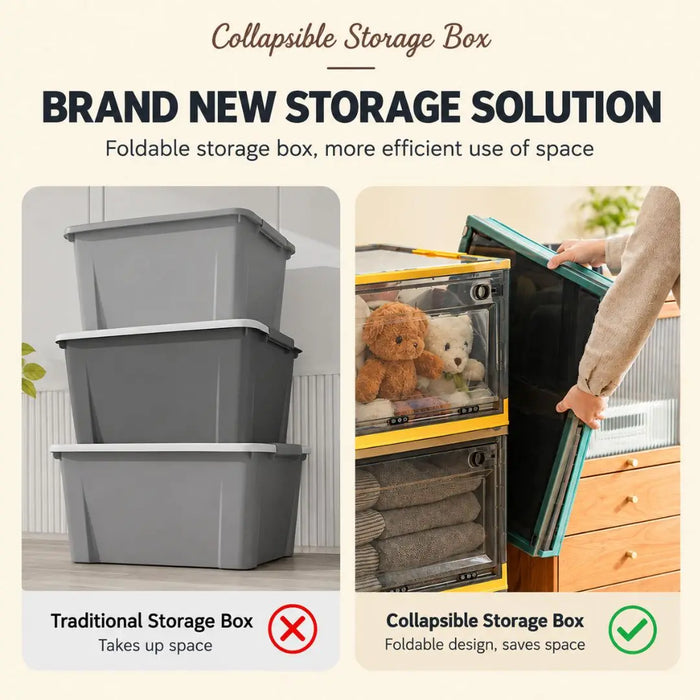 Collapsible storage box with foldable design for space-saving storage