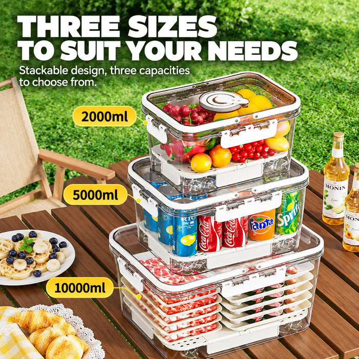 Fridge storage containers with 2,000ml, 5,000ml and 10,000ml capacity options