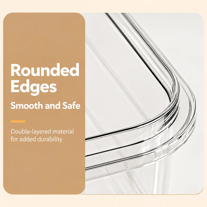 Rounded edges on transparent food storage box for smooth handling