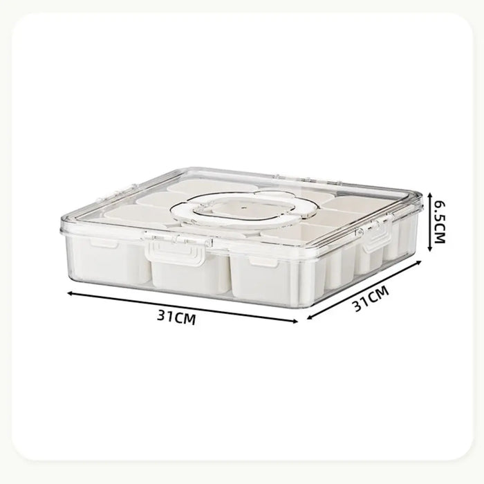 Divided food storage container with removable compartments, 31 x 31 x 6.5 cm