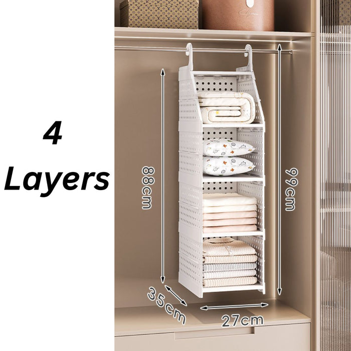Four-layer Modular Wardrobe Storage Shelf with full size specifications for clothes storage
