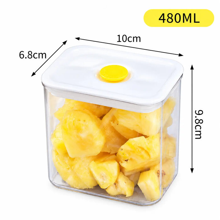 480ml transparent food storage container with white lid and yellow seal