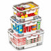 Fridge storage containers stacked with separate food storage trays