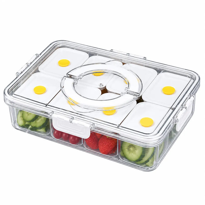Food storage container set with individual containers, white lids and carry handle