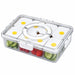 Food storage container set with individual containers, white lids and carry handle