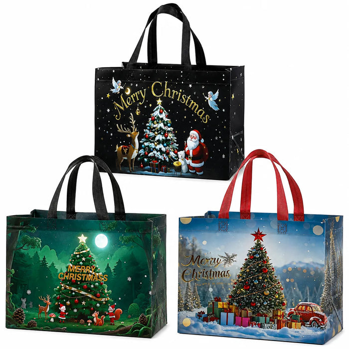 Christmas tote bag – Christmas tree design in black, green and blue