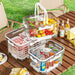 Stacked Fridge Storage Container set with fruits, drinks and meat for picnic use