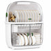 Two tier dish rack with enclosed storage and transparent doors in tinted black colour