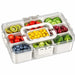 Meal prep container with 9 compartments, clear lid and secure locking clips