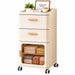 Storage cabinet with drawers and see-through storage compartment on wheels