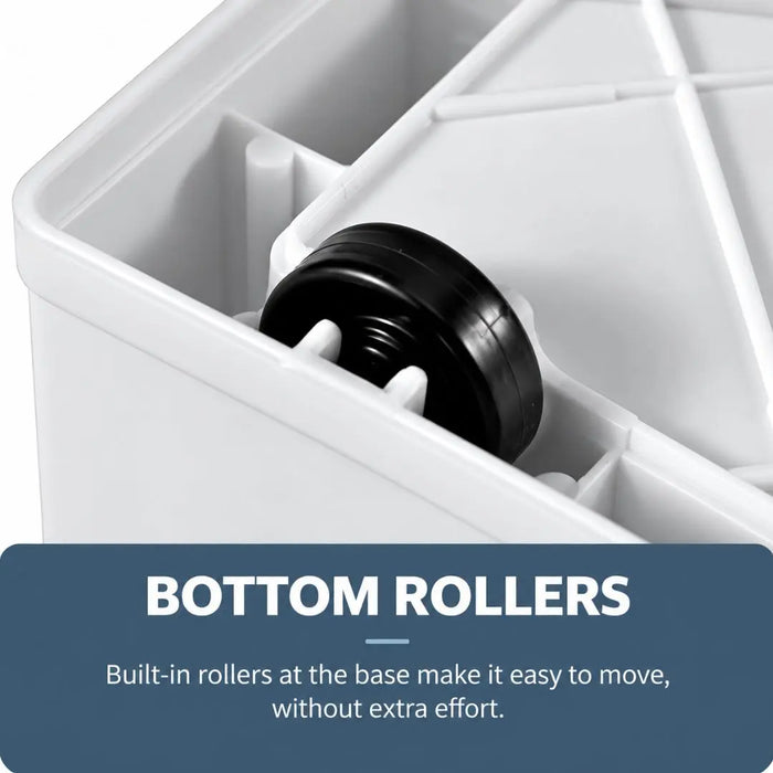 Collapsible storage box with built-in bottom rollers for easy movement