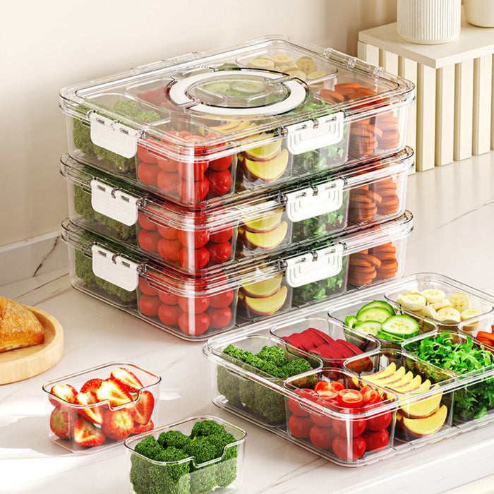 Stackable kitchen storage container with airtight lid and clear plastic food storage compartments