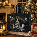 Black Christmas tote bag with decorated Christmas tree, Santa Claus and reindeer