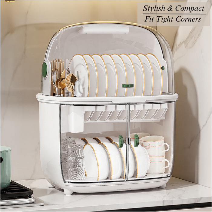 Compact 2 Tier Dish Drainer placed neatly in kitchen corner countertop