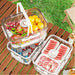 Fridge Storage Container with removable trays holding meat, sausages and beverages