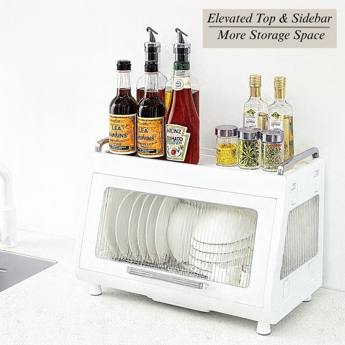 Dish Drying Cabinet with Lid – Compact Countertop Dish Rack with Drain Tray