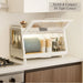 Compact dishrack with enclosed dish storage, open lid and corner-fitting design on kitchen countertop