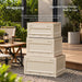 Stackable camping storage boxes with durable edges and wood-look tabletop