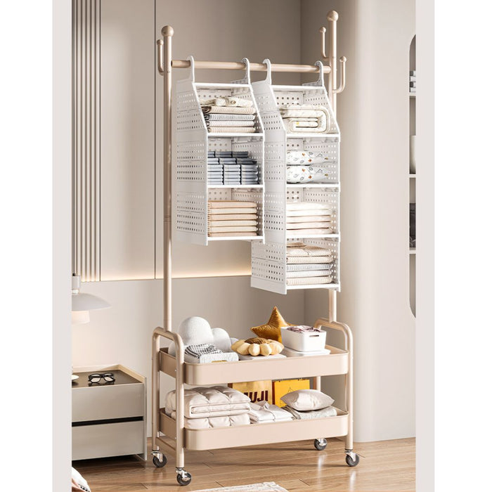 Foldable Modular Wardrobe Storage Shelf mounted on garment rack for vertical hanging clothes storage