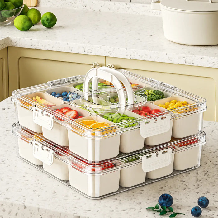 Divided food storage containers with carrying handle for easy portability and organised food storage