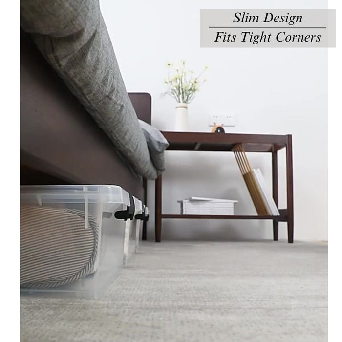 Slim Under Bed Storage Box fitting into tight space under bed frame