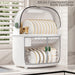 Two tier dish rack with double layer design and separate compartments for organised dish storage