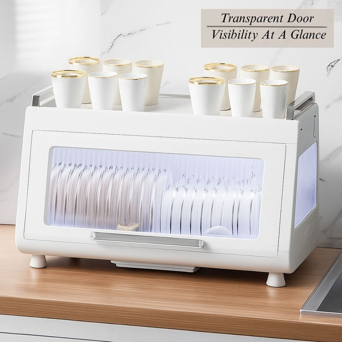 Dish Drying Cabinet with Lid – Compact Countertop Dish Rack with Drain Tray