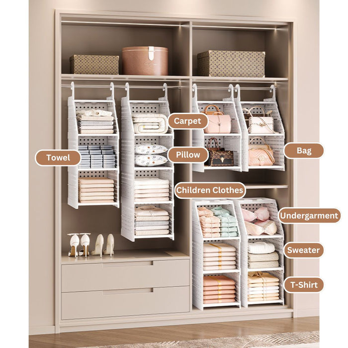 Modular Wardrobe Storage Shelf displaying towels, bags and children clothes storage