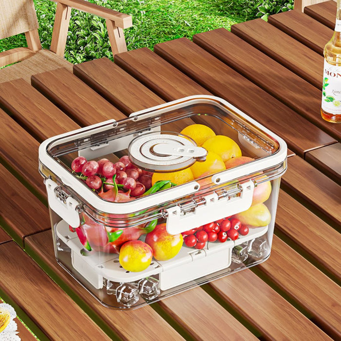 Fridge Storage Container filled with fresh fruits and drain tray base