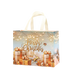 Gold and cream Christmas gift tote bag with presents and reindeer design