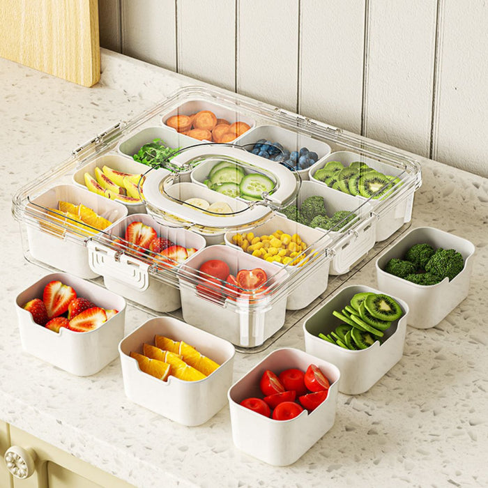 Pantry food storage container with removable condiment containers arranged outside the box