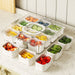Pantry food storage container with removable condiment containers arranged outside the box