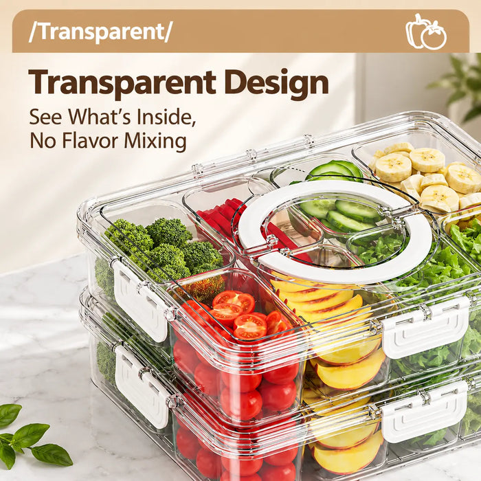 Transparent food storage box with lid for visible food organisation