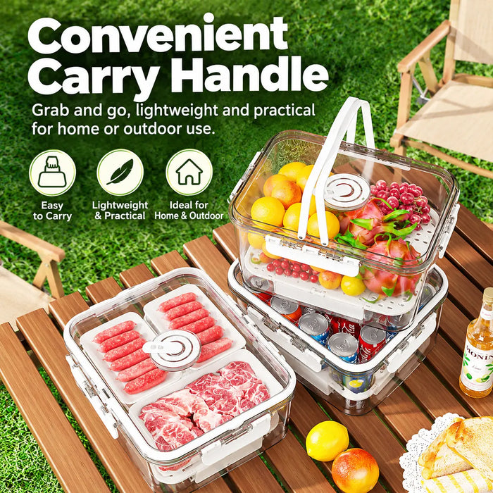 Fridge storage container with convenient carry handle for food storage