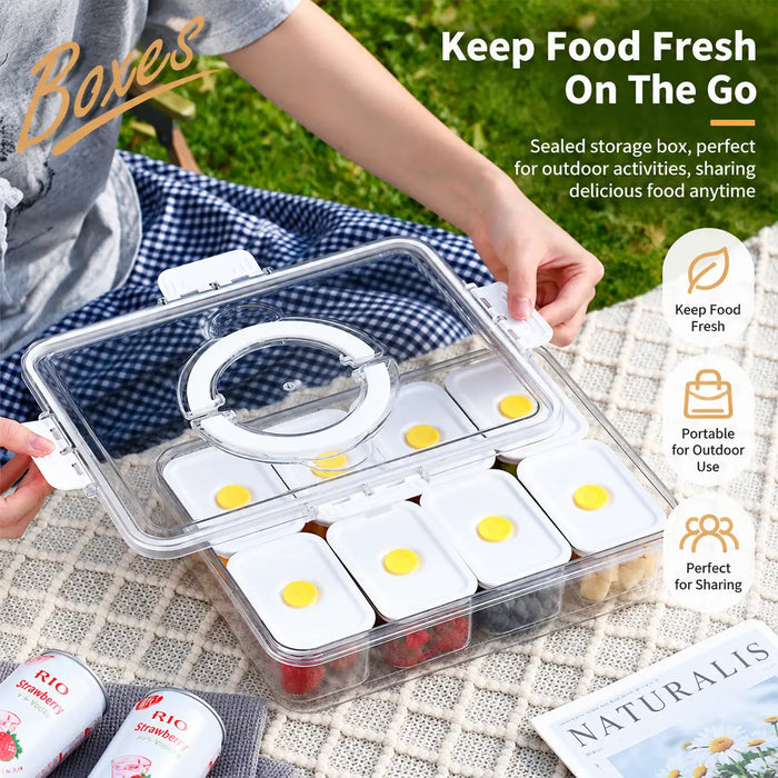 Food storage container set with individual containers for outdoor food storage and sharing