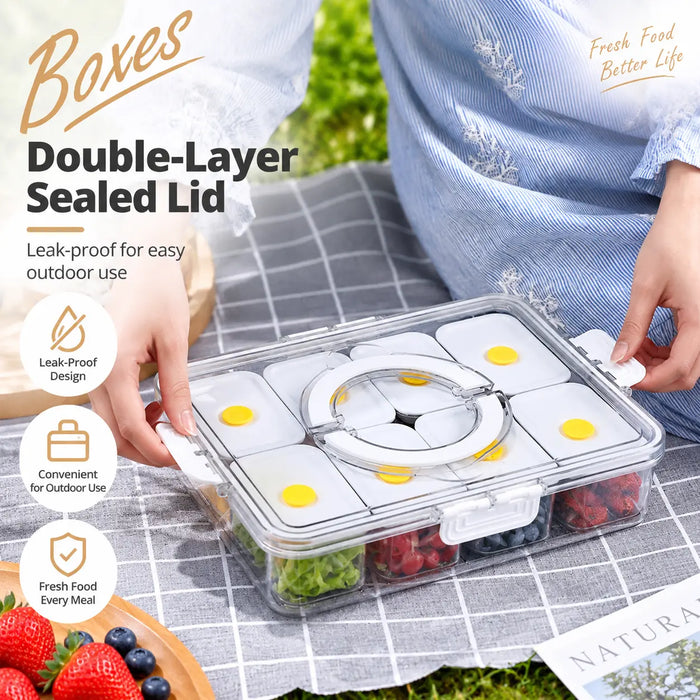 Food storage container set with double-layer sealed lid and secure locking clips